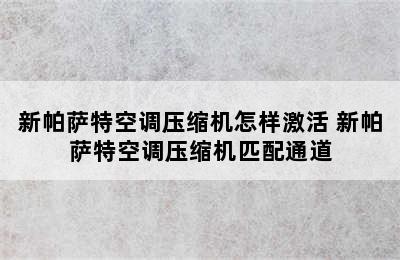 新帕萨特空调压缩机怎样激活 新帕萨特空调压缩机匹配通道